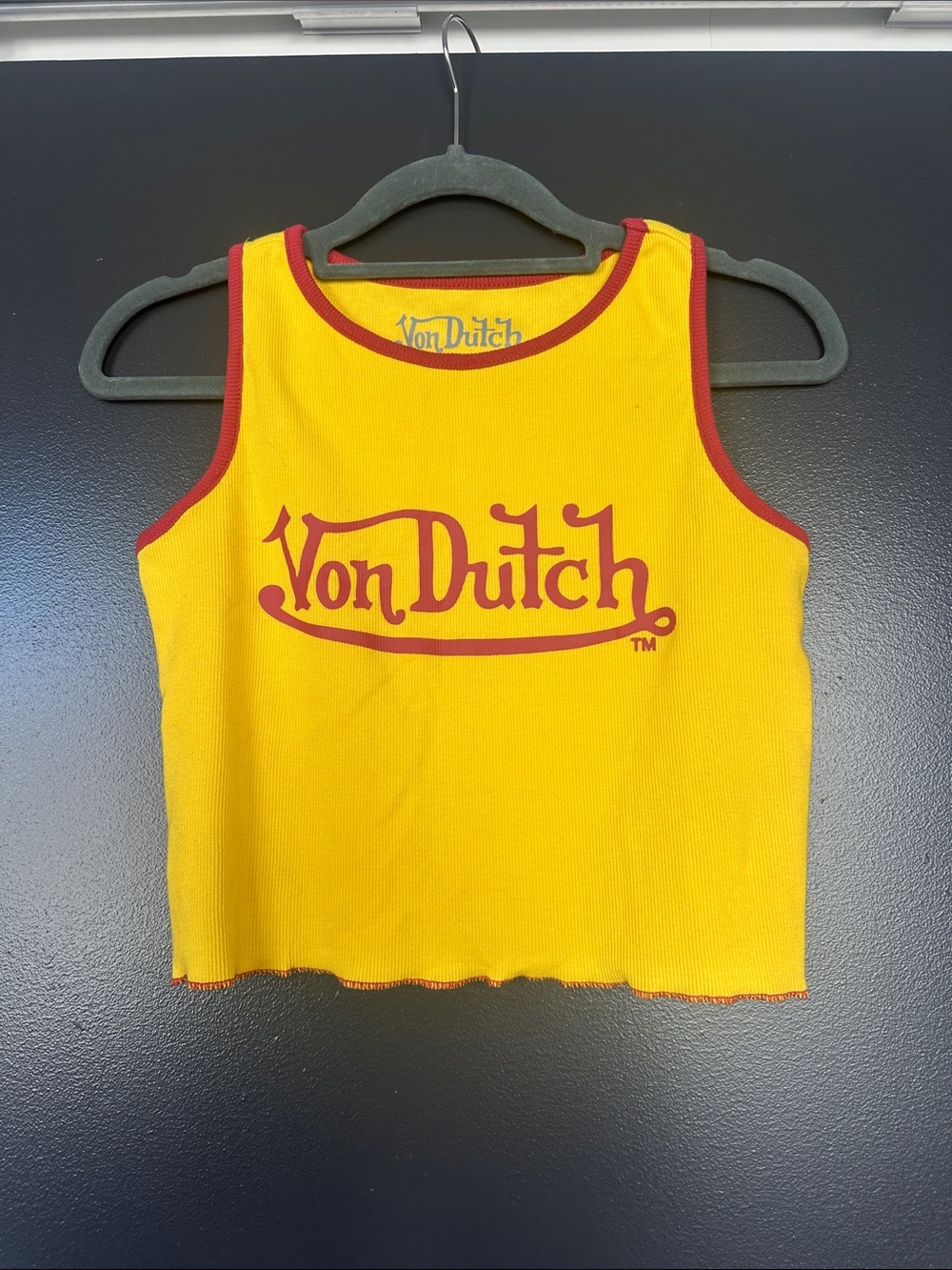 Von Dutch Yellow Tank Top with Red Logo Trim
